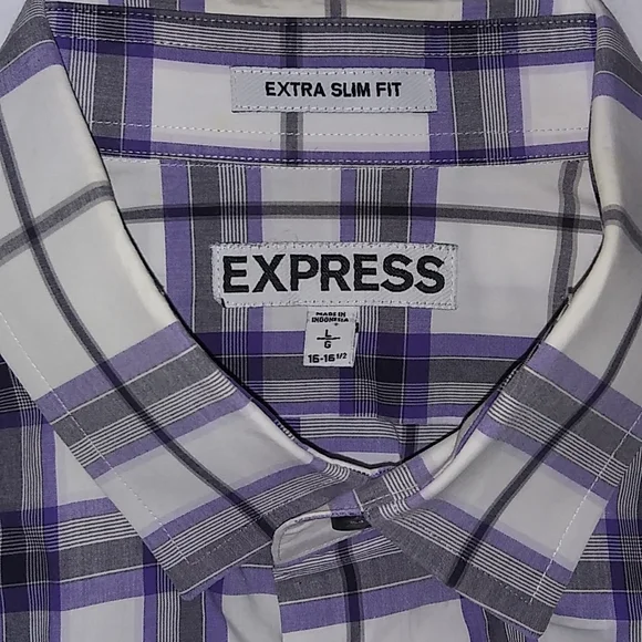 Express Extra Slim Fit checkered purple, white, gray, black dress shirt - Picture 4 of 7